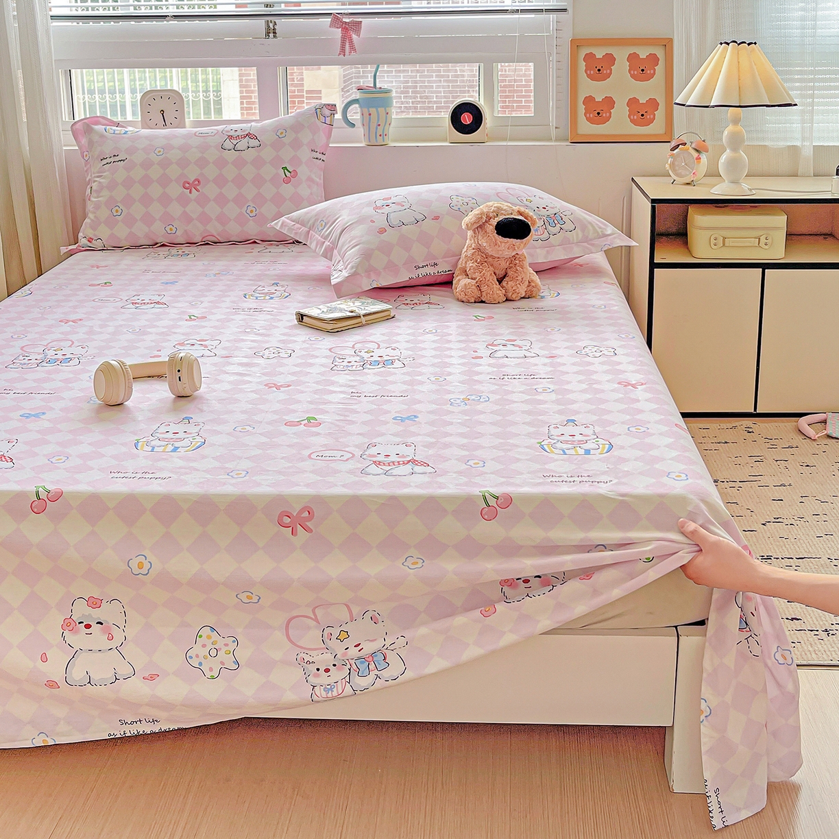 91家纺网 家纺一手货源 找家纺 恩泽家纺 2025新款加厚全棉纯棉印花系列床单单件-单床单 萌宠世界