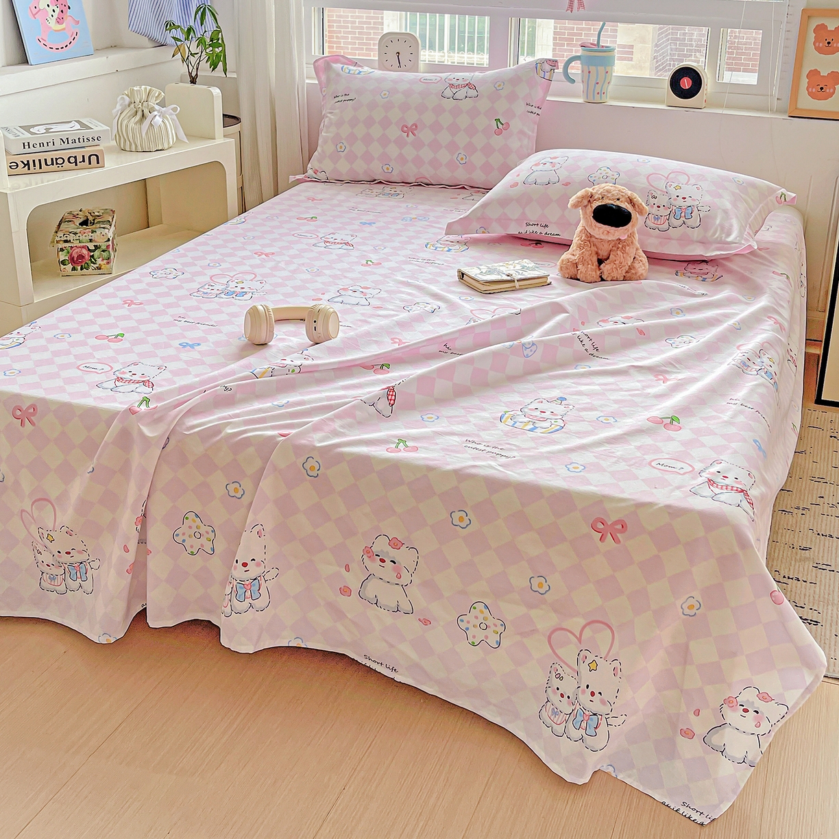 91家纺网 家纺一手货源 找家纺 恩泽家纺 2025新款加厚全棉纯棉印花系列床单单件-单床单 萌宠世界