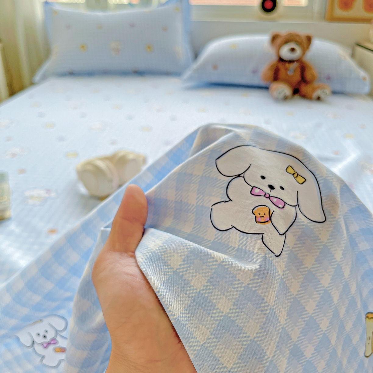 91家纺网 家纺一手货源 找家纺 恩泽家纺 2025新款加厚全棉纯棉印花系列床单单件-单床单 面包小狗