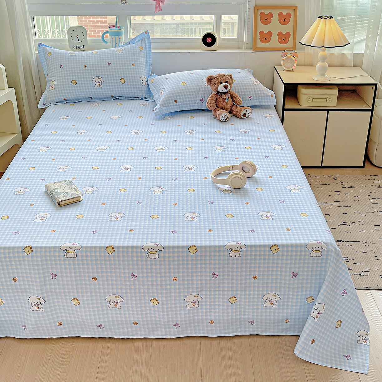 91家纺网 家纺一手货源 找家纺 恩泽家纺 2025新款加厚全棉纯棉印花系列床单单件-单床单 面包小狗