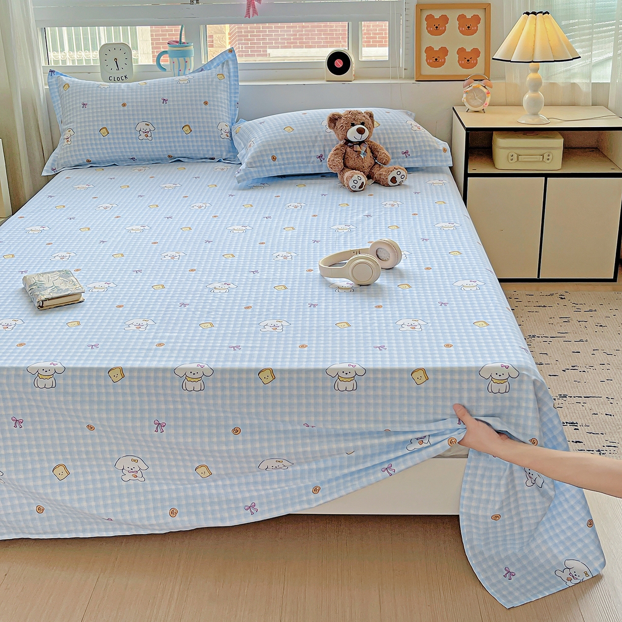 91家纺网 家纺一手货源 找家纺 恩泽家纺 2025新款加厚全棉纯棉印花系列床单单件-单床单 面包小狗