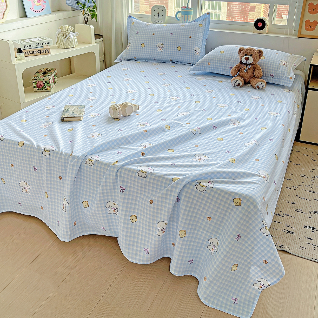 91家纺网 家纺一手货源 找家纺 恩泽家纺 2025新款加厚全棉纯棉印花系列床单单件-单床单 面包小狗