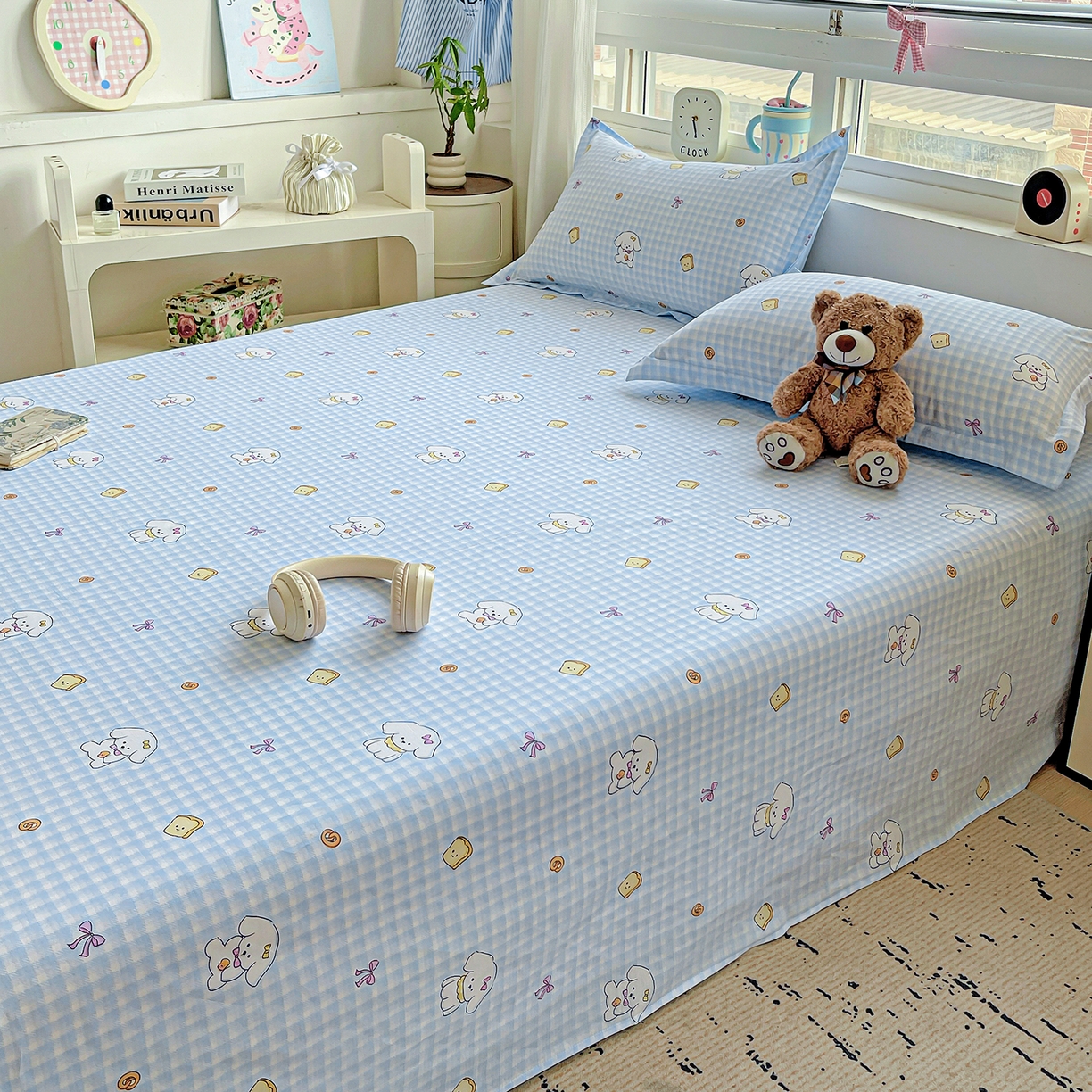 91家纺网 家纺一手货源 找家纺 恩泽家纺 2025新款加厚全棉纯棉印花系列床单单件-单床单 面包小狗