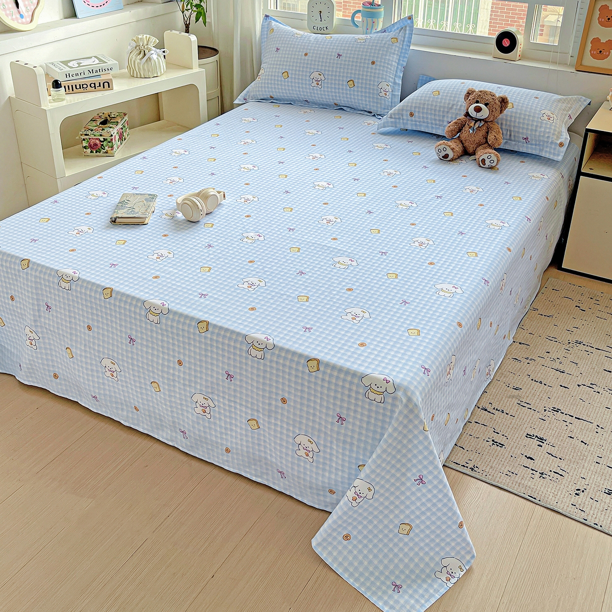 91家纺网 家纺一手货源 找家纺 恩泽家纺 2025新款加厚全棉纯棉印花系列床单单件-单床单 面包小狗