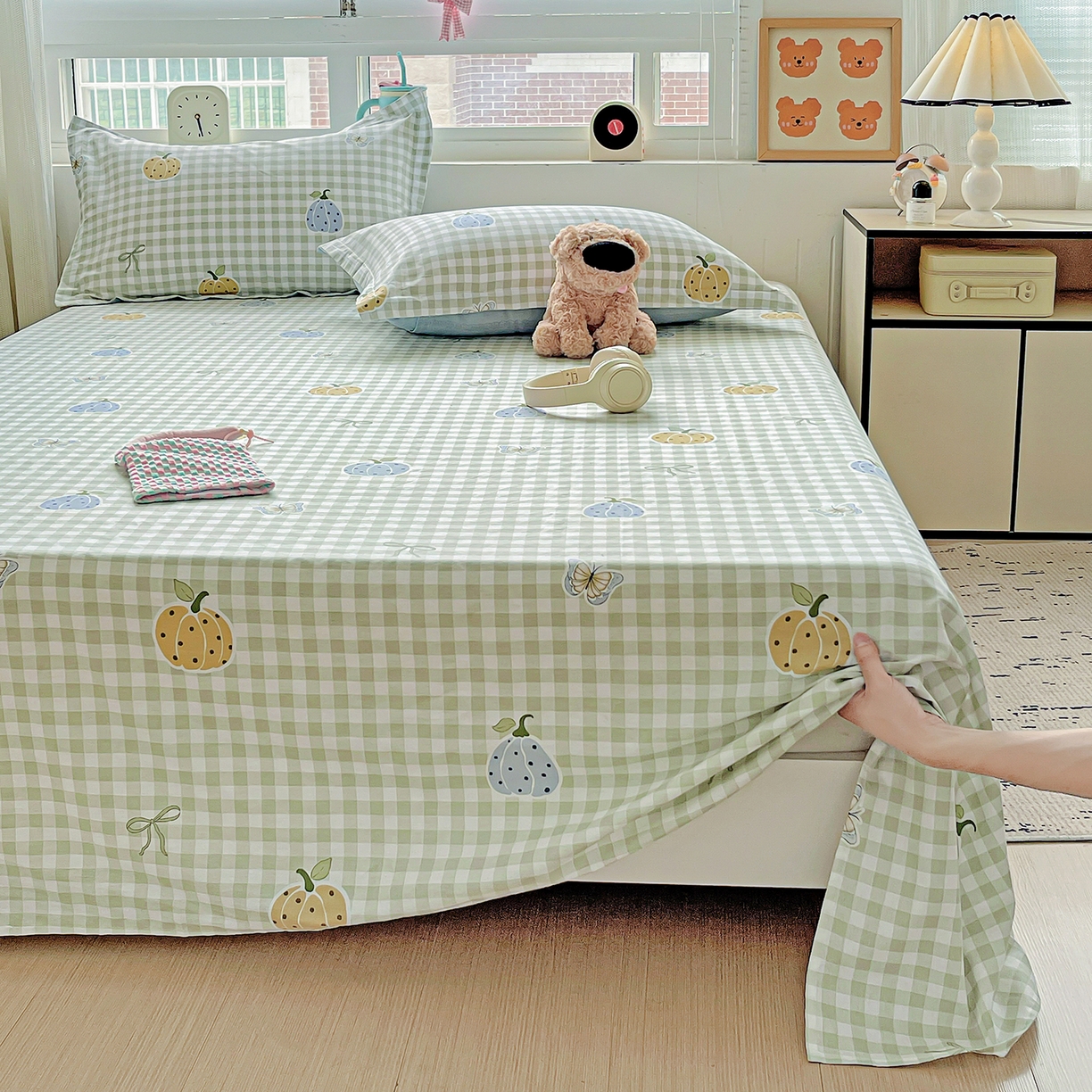 91家纺网 家纺一手货源 找家纺 恩泽家纺 2025新款加厚全棉纯棉印花系列床单单件-单床单 南瓜小贝