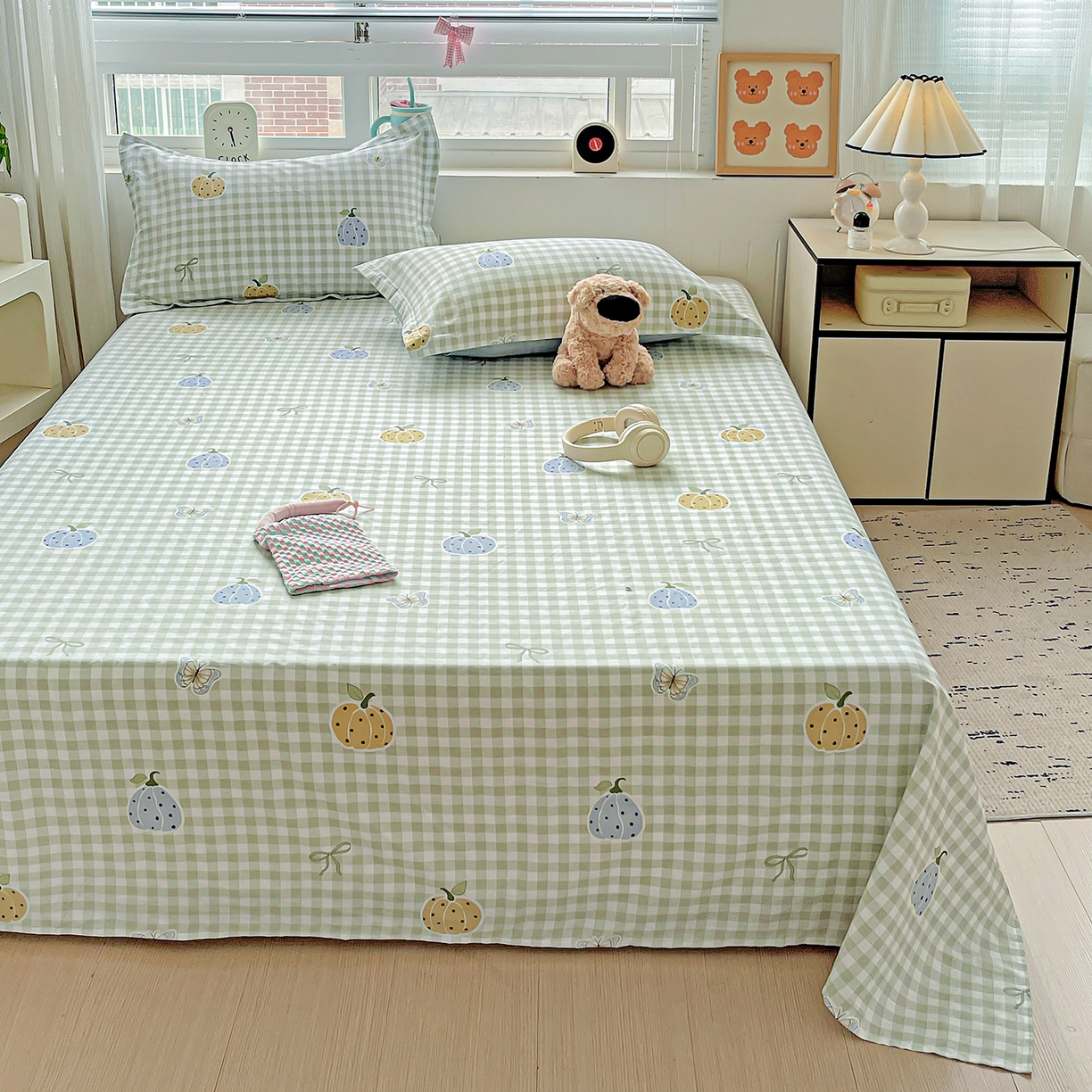 91家纺网 家纺一手货源 找家纺 恩泽家纺 2025新款加厚全棉纯棉印花系列床单单件-单床单 南瓜小贝