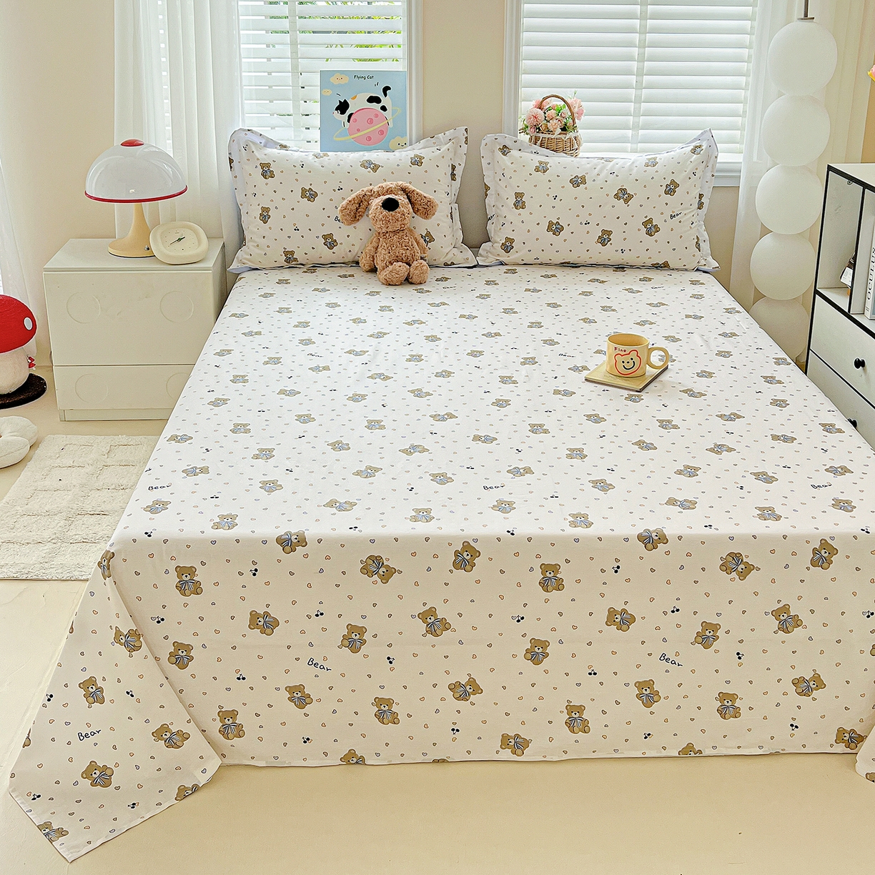 91家纺网 家纺一手货源 找家纺 恩泽家纺 2025新款加厚全棉纯棉印花系列床单单件-单床单 天使熊