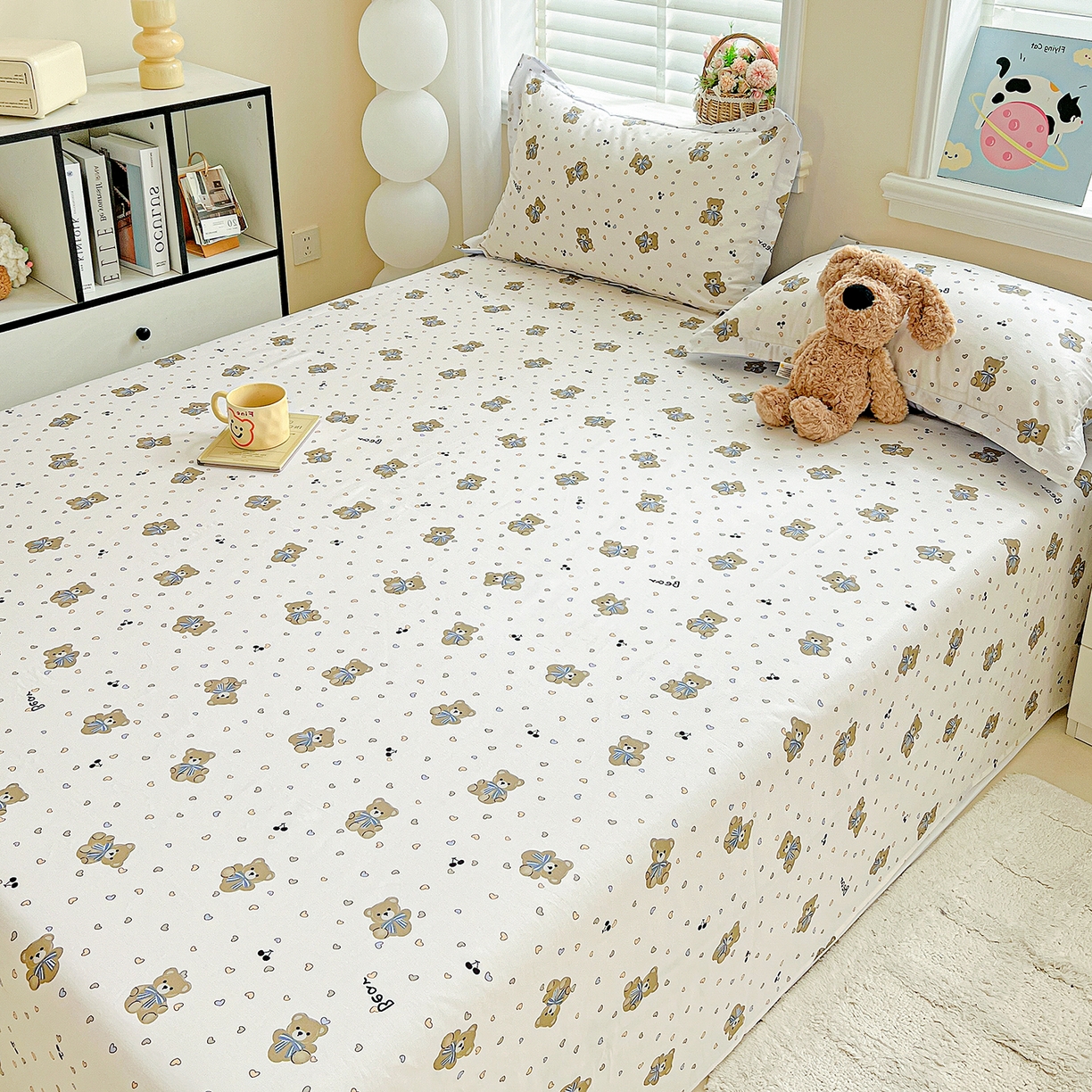 91家纺网 家纺一手货源 找家纺 恩泽家纺 2025新款加厚全棉纯棉印花系列床单单件-单床单 天使熊