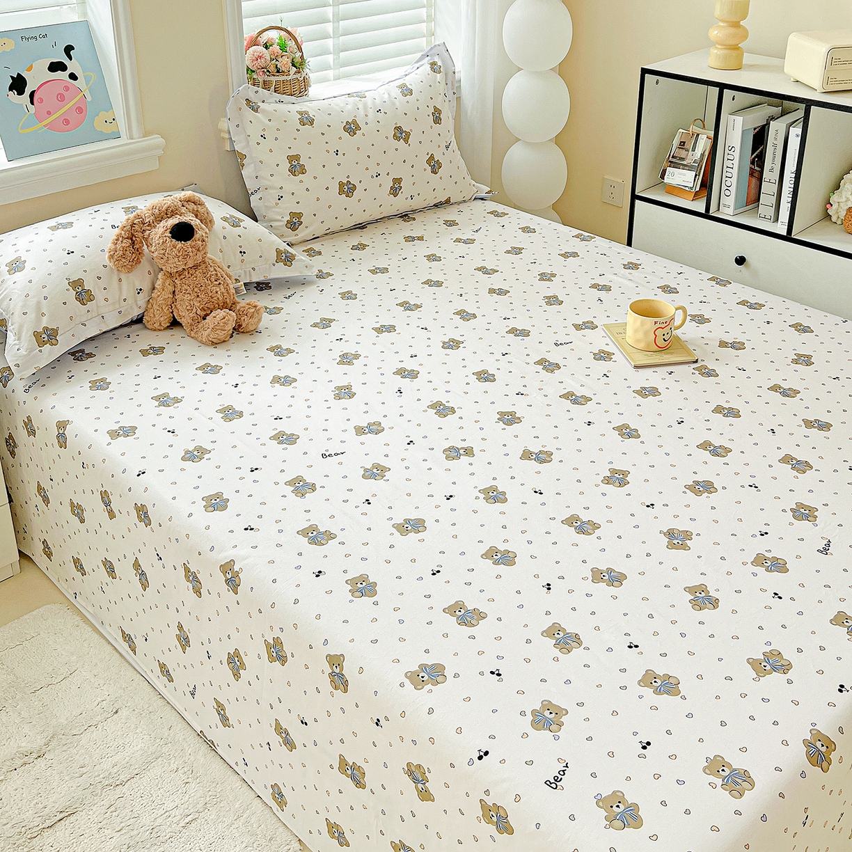 91家纺网 家纺一手货源 找家纺 恩泽家纺 2025新款加厚全棉纯棉印花系列床单单件-单床单 天使熊