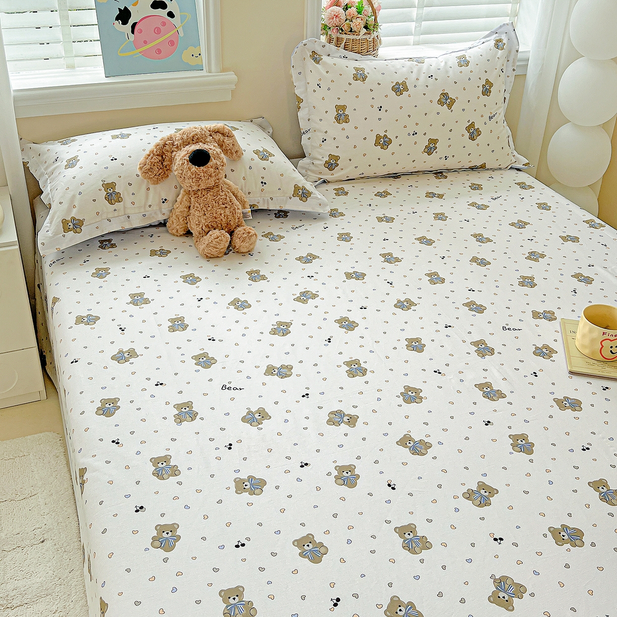 91家纺网 家纺一手货源 找家纺 恩泽家纺 2025新款加厚全棉纯棉印花系列床单单件-单床单 天使熊