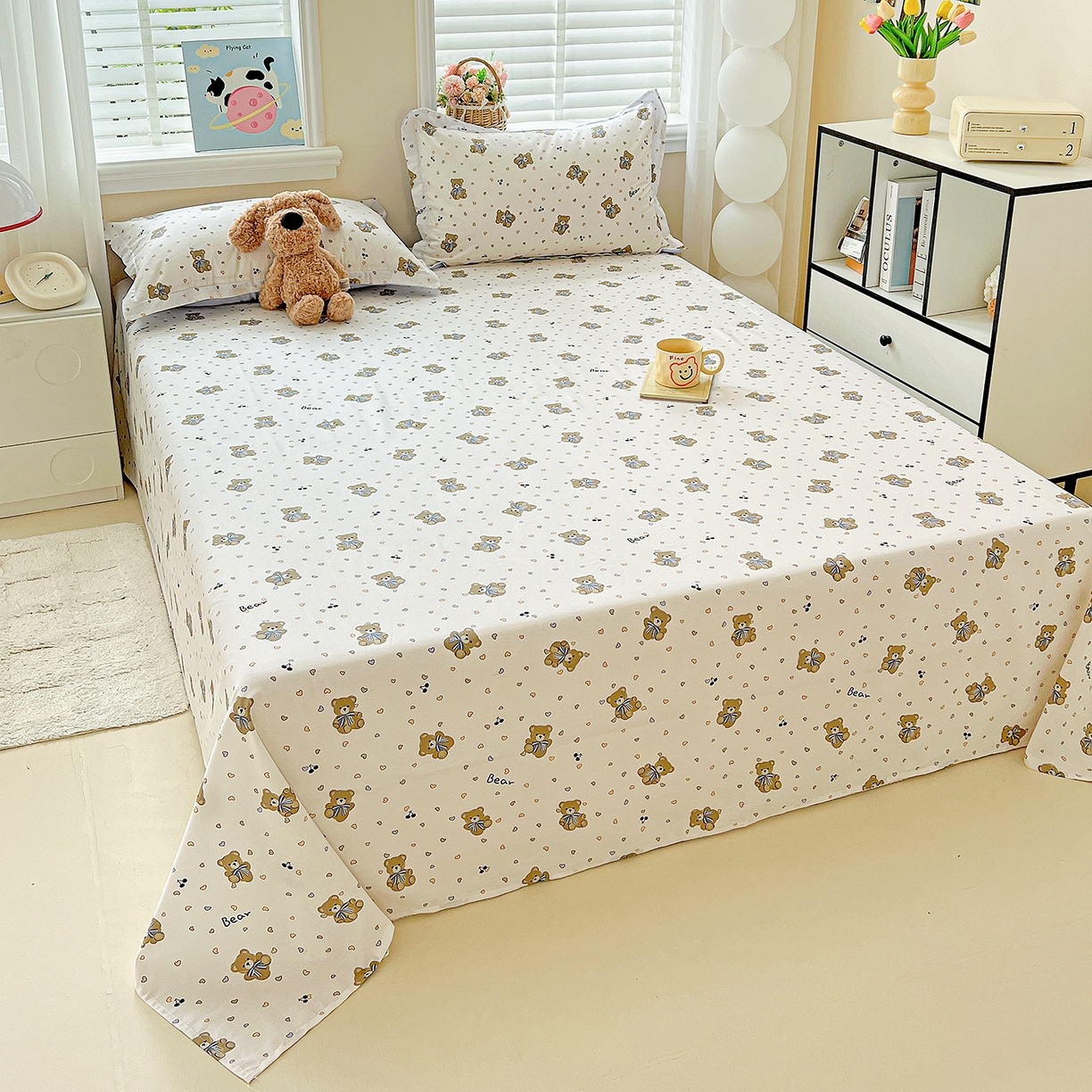 91家纺网 家纺一手货源 找家纺 恩泽家纺 2025新款加厚全棉纯棉印花系列床单单件-单床单 天使熊