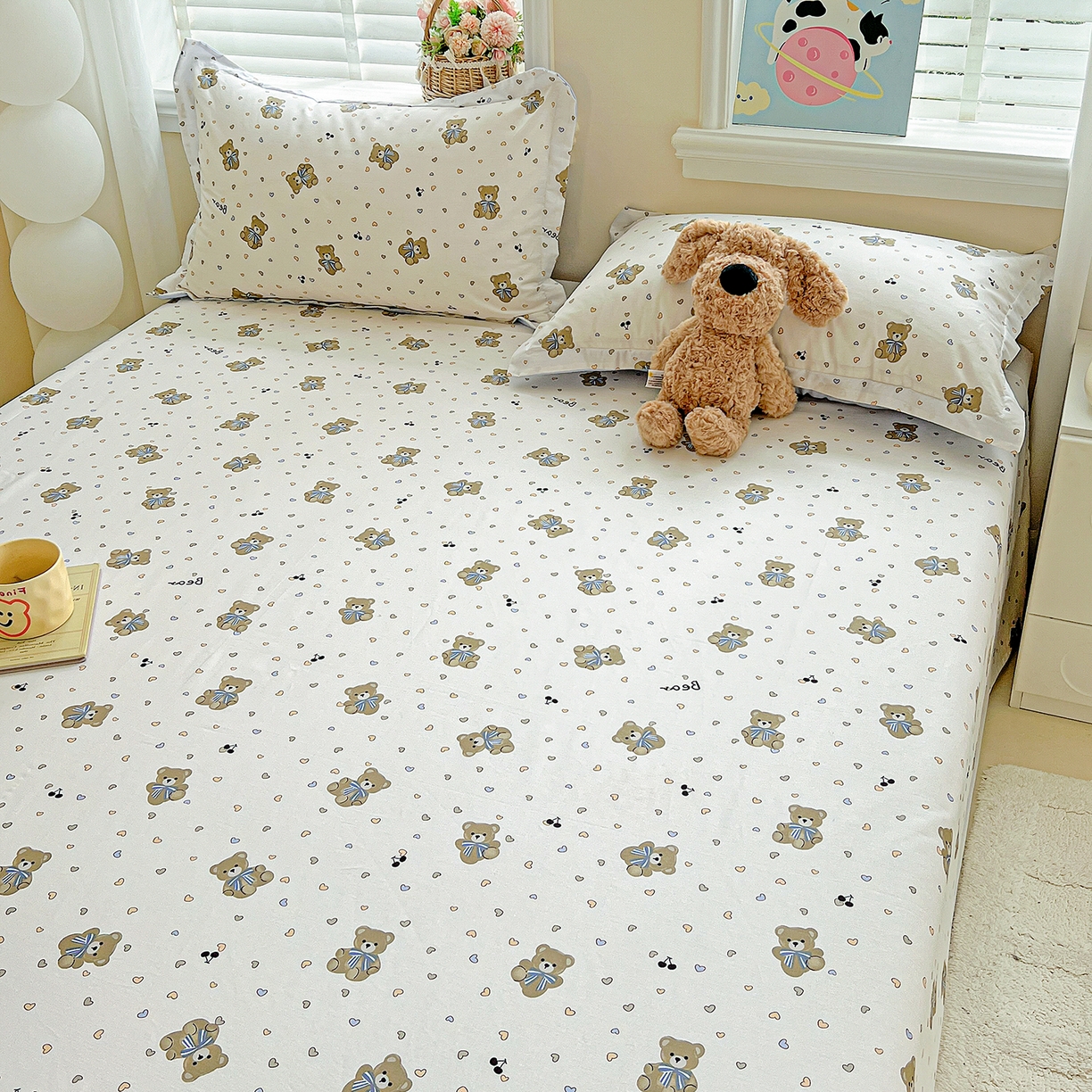 91家纺网 家纺一手货源 找家纺 恩泽家纺 2025新款加厚全棉纯棉印花系列床单单件-单床单 天使熊