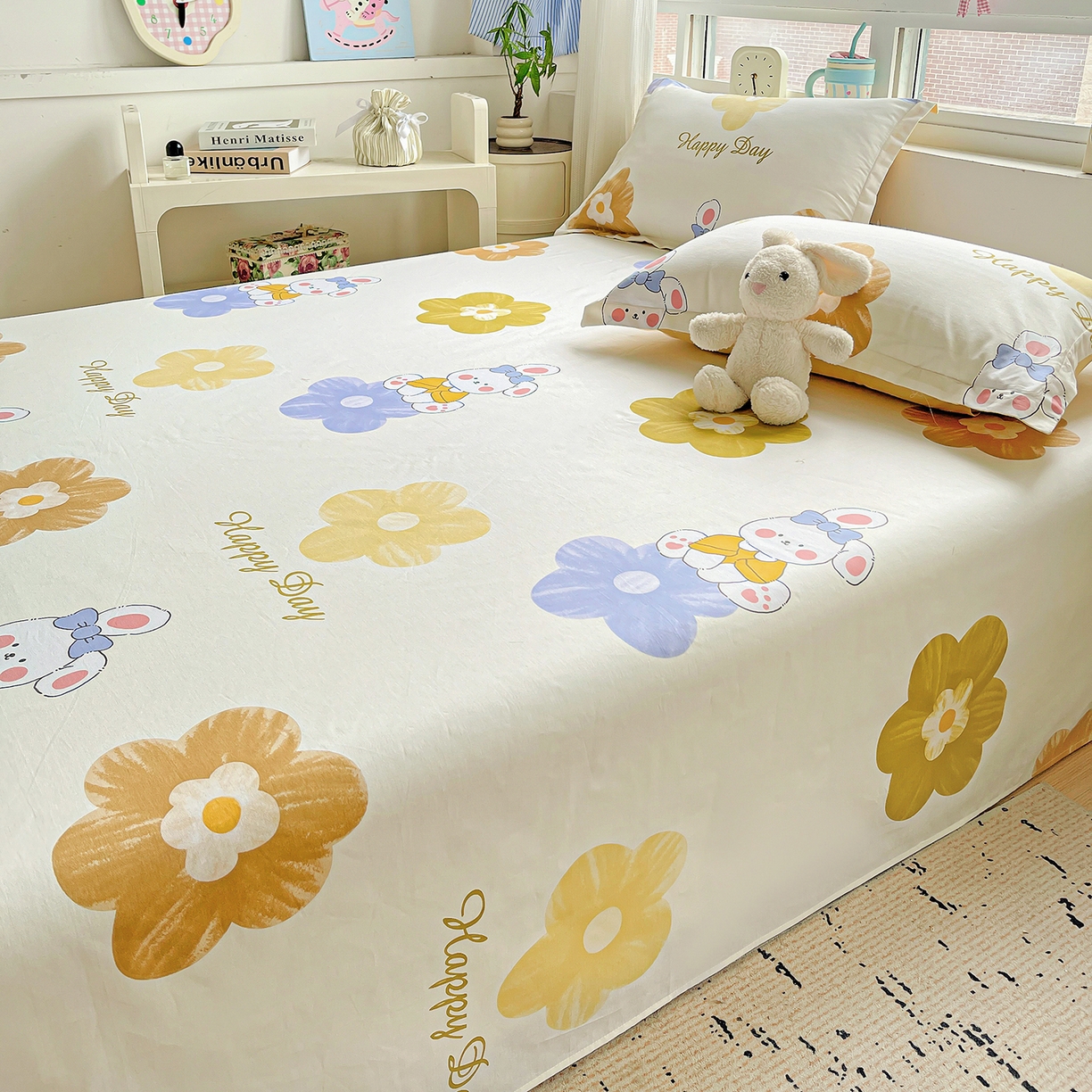 91家纺网 家纺一手货源 找家纺 恩泽家纺 2025新款加厚全棉纯棉印花系列床单单件-单床单 小兔花