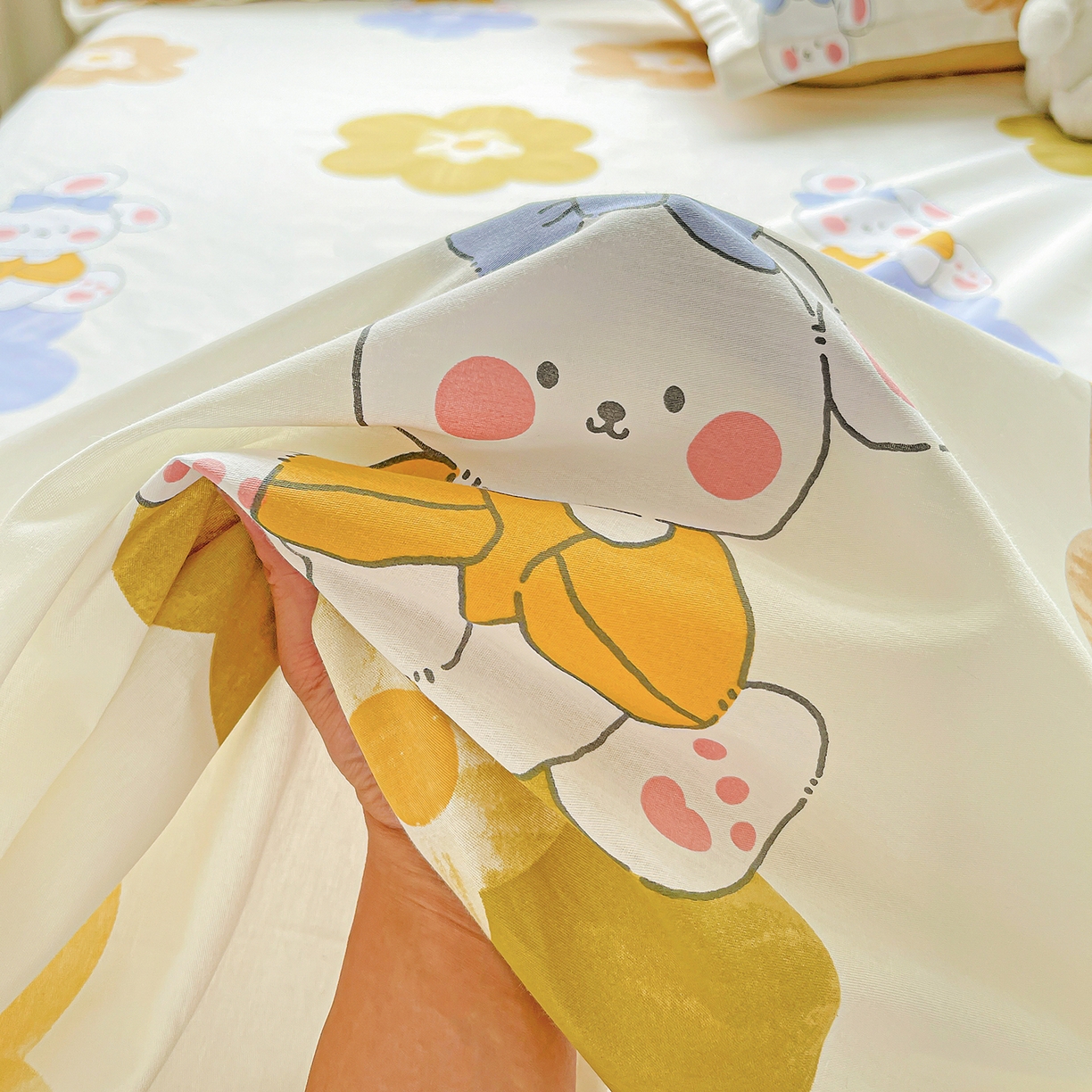 91家纺网 家纺一手货源 找家纺 恩泽家纺 2025新款加厚全棉纯棉印花系列床单单件-单床单 小兔花