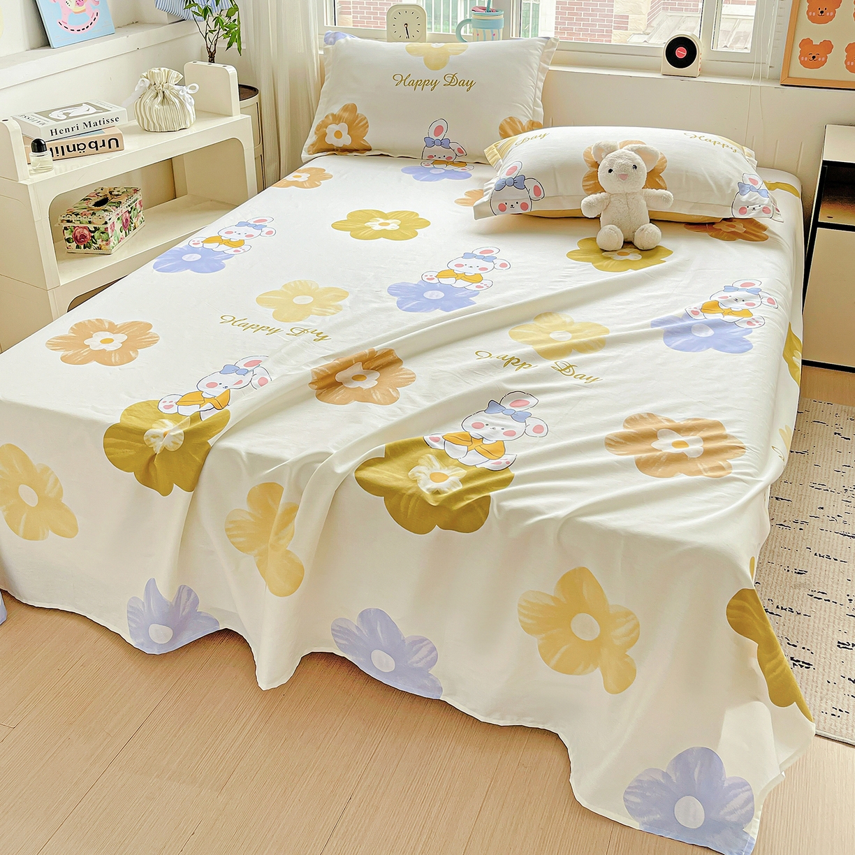 91家纺网 家纺一手货源 找家纺 恩泽家纺 2025新款加厚全棉纯棉印花系列床单单件-单床单 小兔花