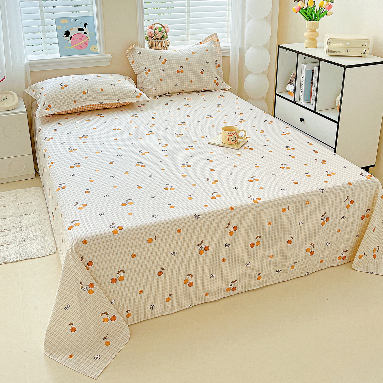 91家纺网 家纺一手货源 找家纺 恩泽家纺 2025新款加厚全棉纯棉印花系列床单单件-单床单 樱桃