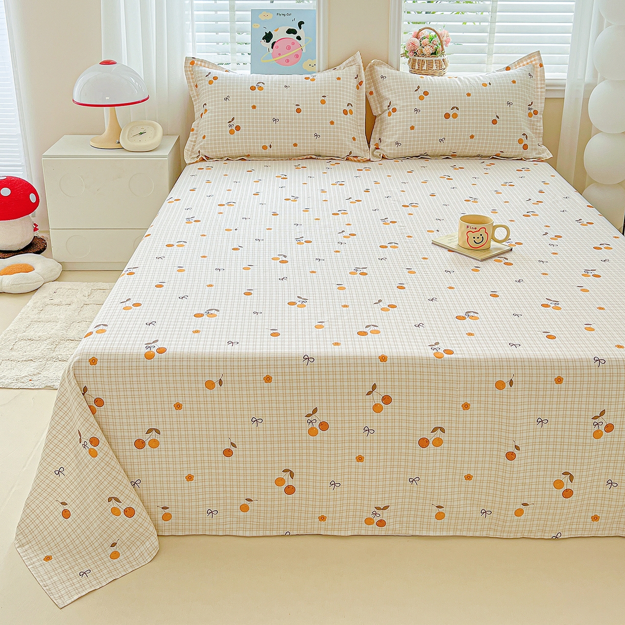 91家纺网 家纺一手货源 找家纺 恩泽家纺 2025新款加厚全棉纯棉印花系列床单单件-单床单 樱桃