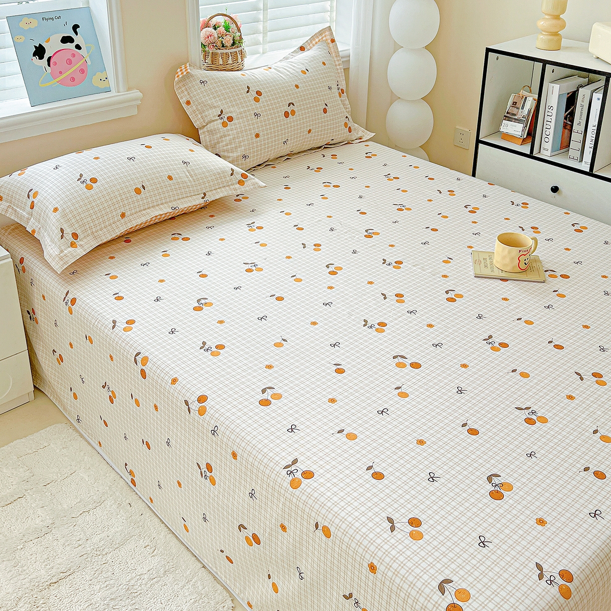 91家纺网 家纺一手货源 找家纺 恩泽家纺 2025新款加厚全棉纯棉印花系列床单单件-单床单 樱桃