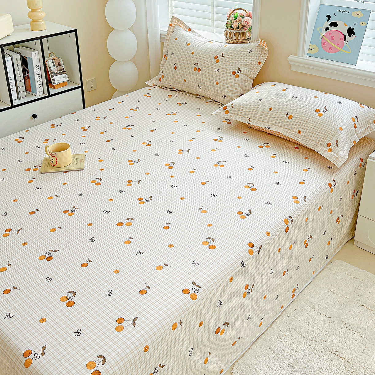 91家纺网 家纺一手货源 找家纺 恩泽家纺 2025新款加厚全棉纯棉印花系列床单单件-单床单 樱桃