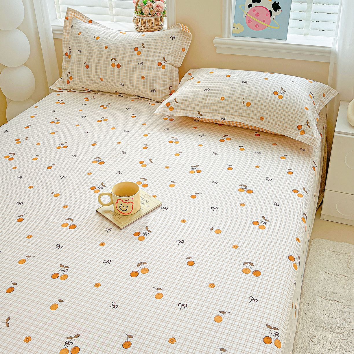 91家纺网 家纺一手货源 找家纺 恩泽家纺 2025新款加厚全棉纯棉印花系列床单单件-单床单 樱桃