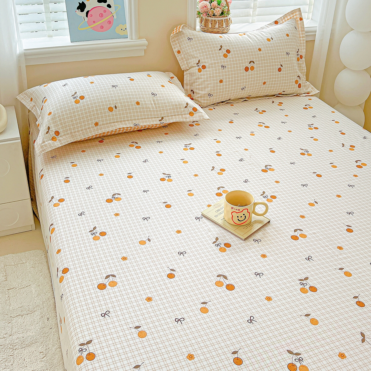 91家纺网 家纺一手货源 找家纺 恩泽家纺 2025新款加厚全棉纯棉印花系列床单单件-单床单 樱桃