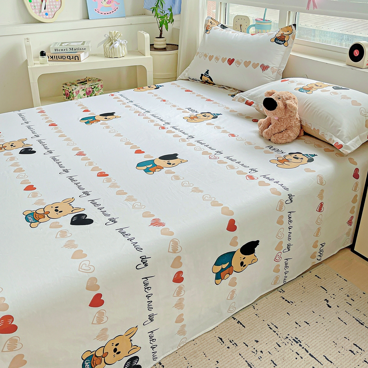 91家纺网 家纺一手货源 找家纺 恩泽家纺 2025新款加厚全棉纯棉印花系列床单单件-单床单 元气狗狗