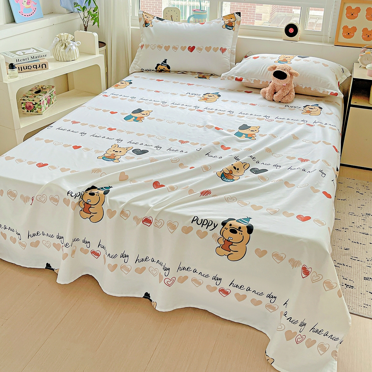 91家纺网 家纺一手货源 找家纺 恩泽家纺 2025新款加厚全棉纯棉印花系列床单单件-单床单 元气狗狗