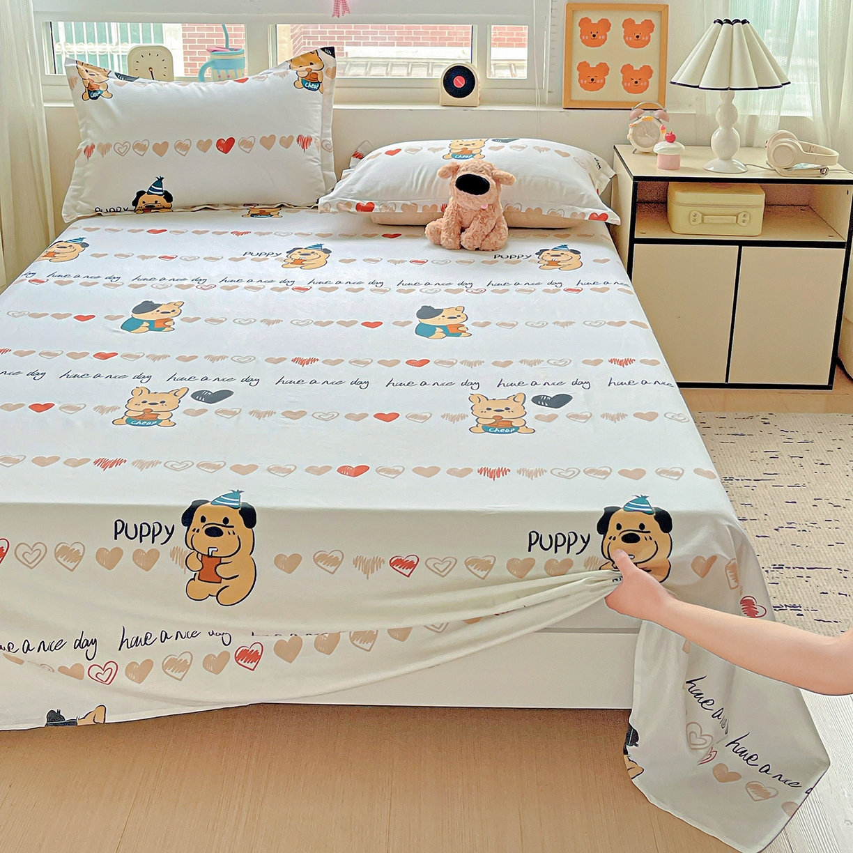 91家纺网 家纺一手货源 找家纺 恩泽家纺 2025新款加厚全棉纯棉印花系列床单单件-单床单 元气狗狗