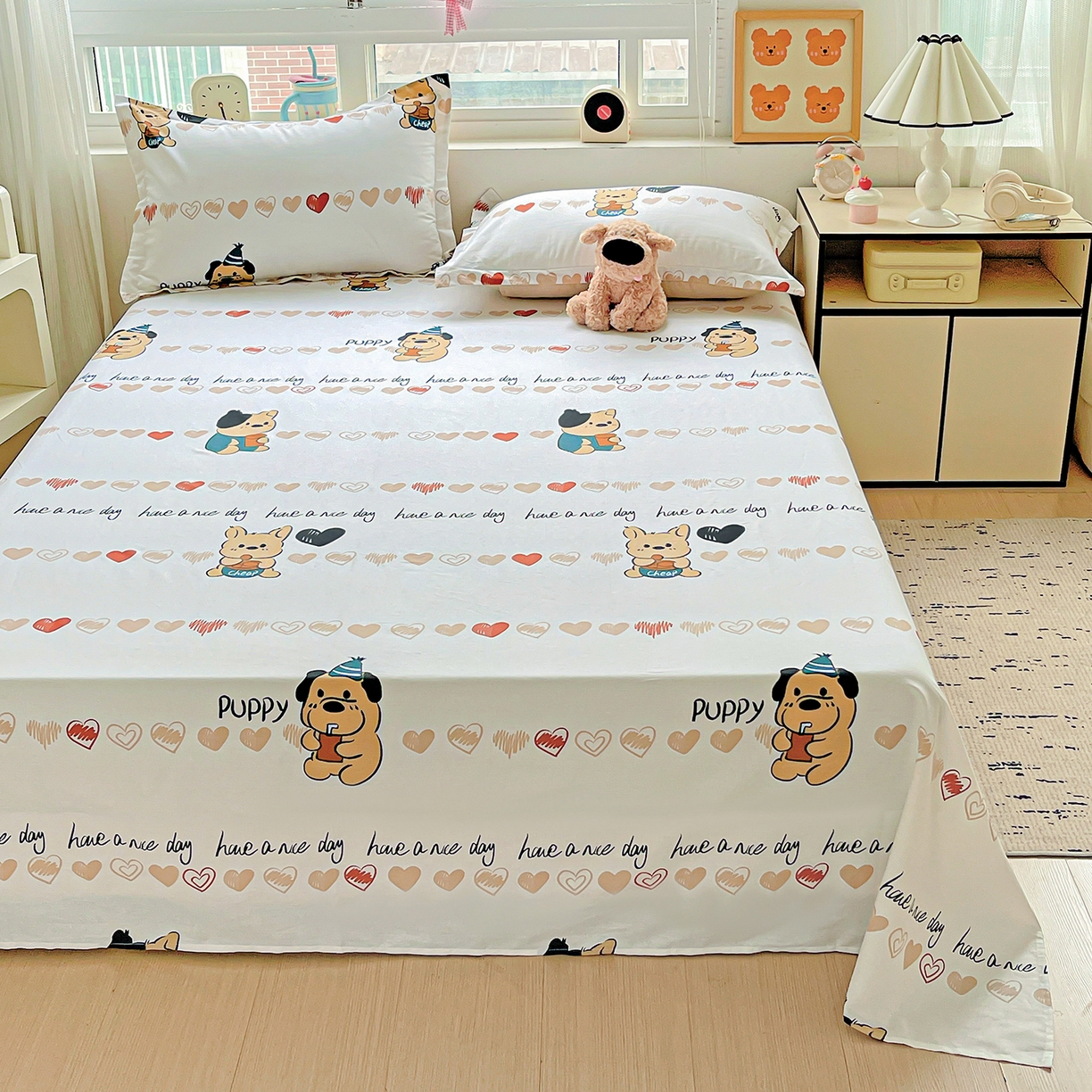 91家纺网 家纺一手货源 找家纺 恩泽家纺 2025新款加厚全棉纯棉印花系列床单单件-单床单 元气狗狗