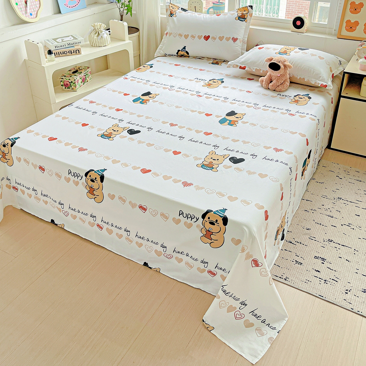 91家纺网 家纺一手货源 找家纺 恩泽家纺 2025新款加厚全棉纯棉印花系列床单单件-单床单 元气狗狗