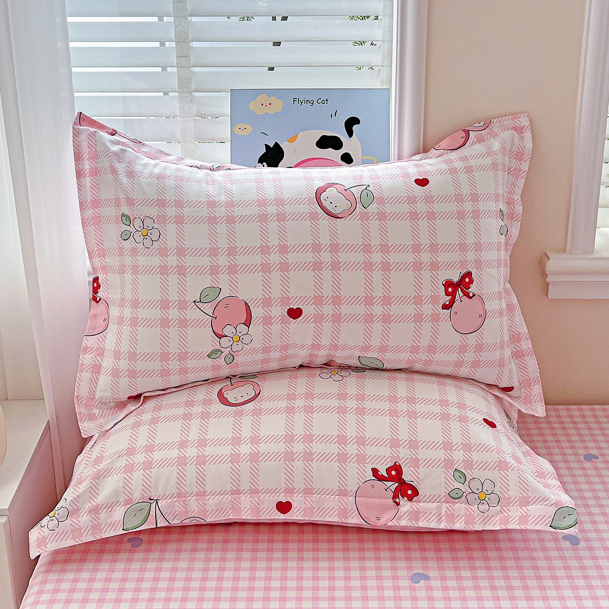 91家纺网 家纺一手货源 找家纺 恩泽家纺 2025新款加厚全棉纯棉印花系列枕套单件-单枕套 荔枝小熊