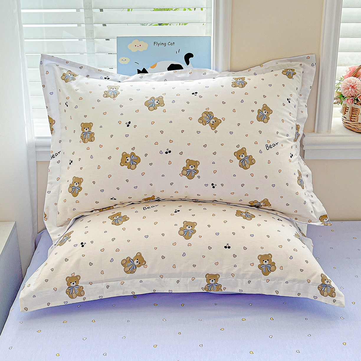 91家纺网 家纺一手货源 找家纺 恩泽家纺 2025新款加厚全棉纯棉印花系列枕套单件-单枕套 天使熊