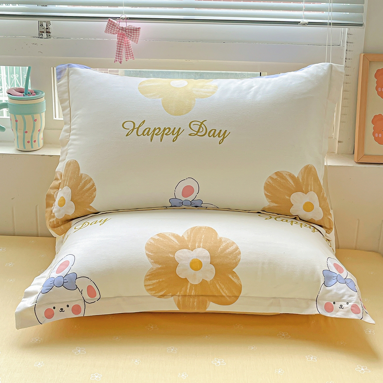 91家纺网 家纺一手货源 找家纺 恩泽家纺 2025新款加厚全棉纯棉印花系列枕套单件-单枕套 小兔花