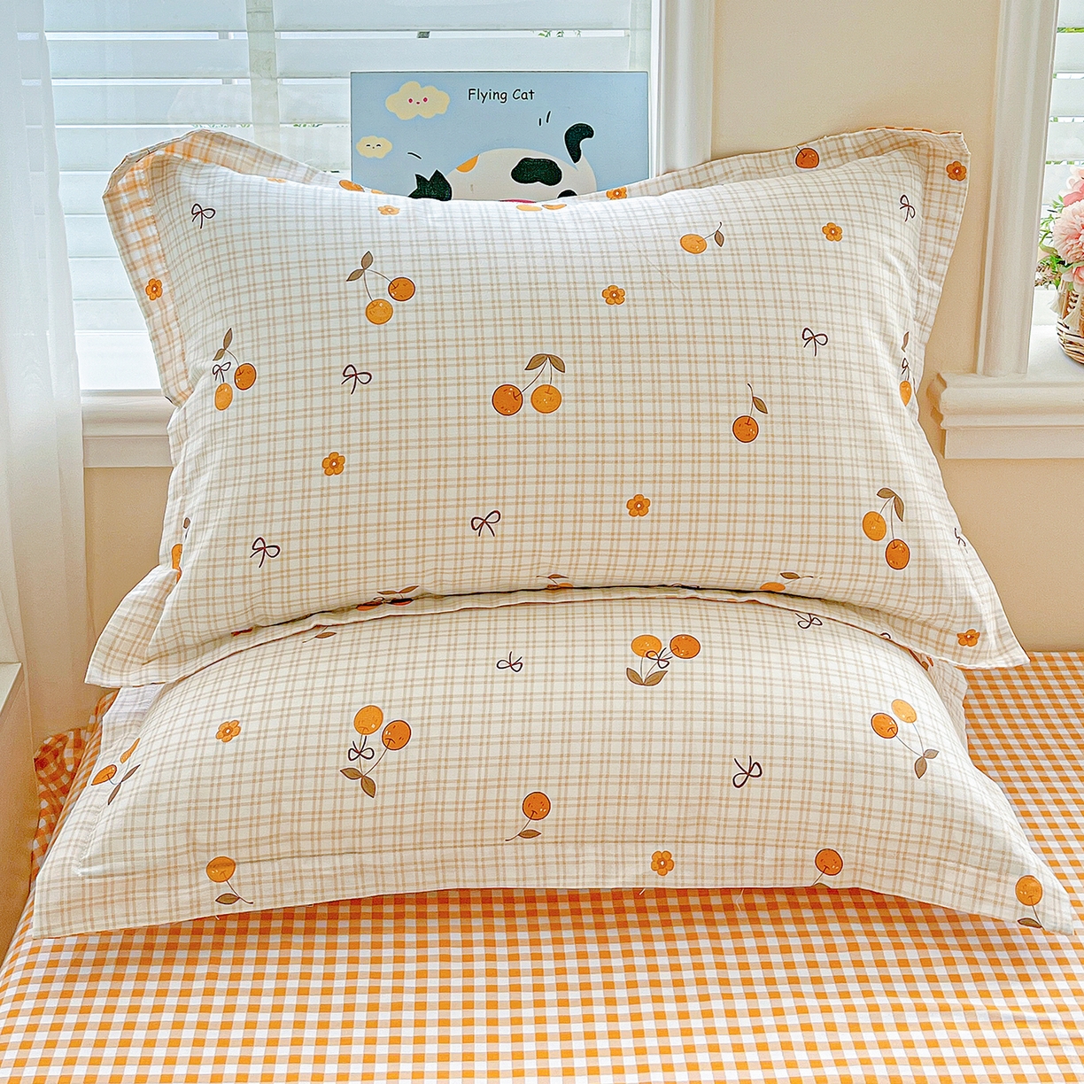 91家纺网 家纺一手货源 找家纺 恩泽家纺 2025新款加厚全棉纯棉印花系列枕套单件-单枕套 樱桃