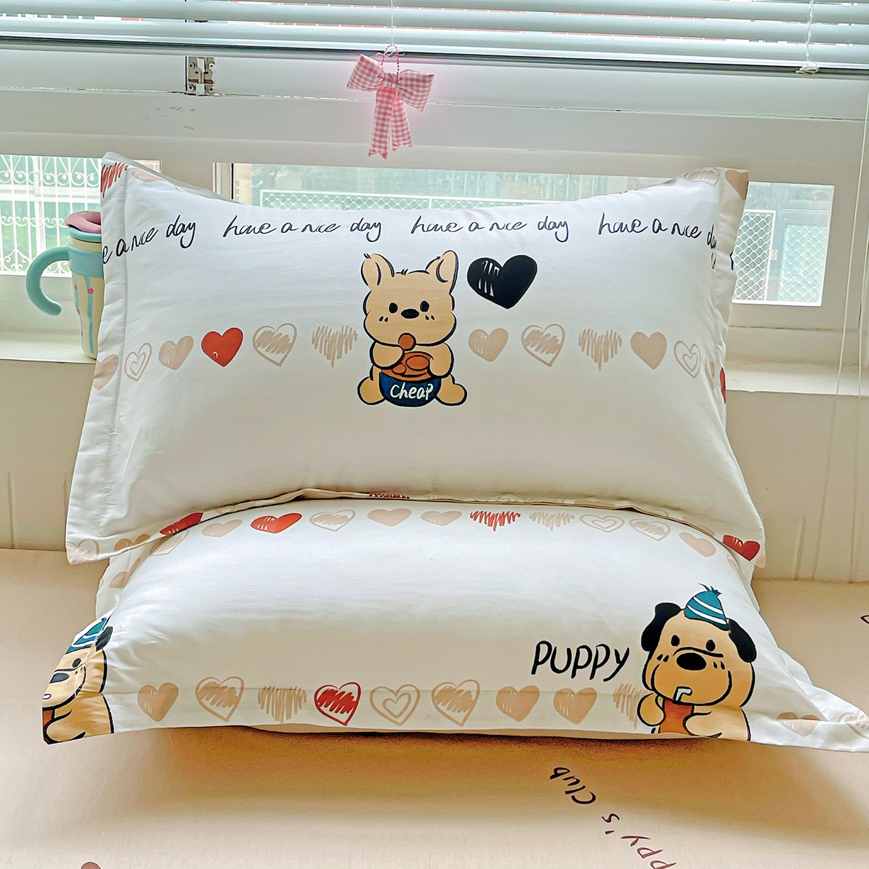 91家纺网 家纺一手货源 找家纺 恩泽家纺 2025新款加厚全棉纯棉印花系列枕套单件-单枕套 元气狗狗