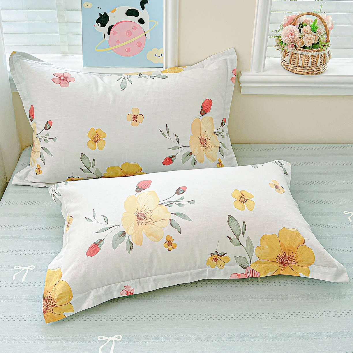 91家纺网 家纺一手货源 找家纺 恩泽家纺 2025新款加厚全棉纯棉印花系列枕套单件-单枕套 花柔