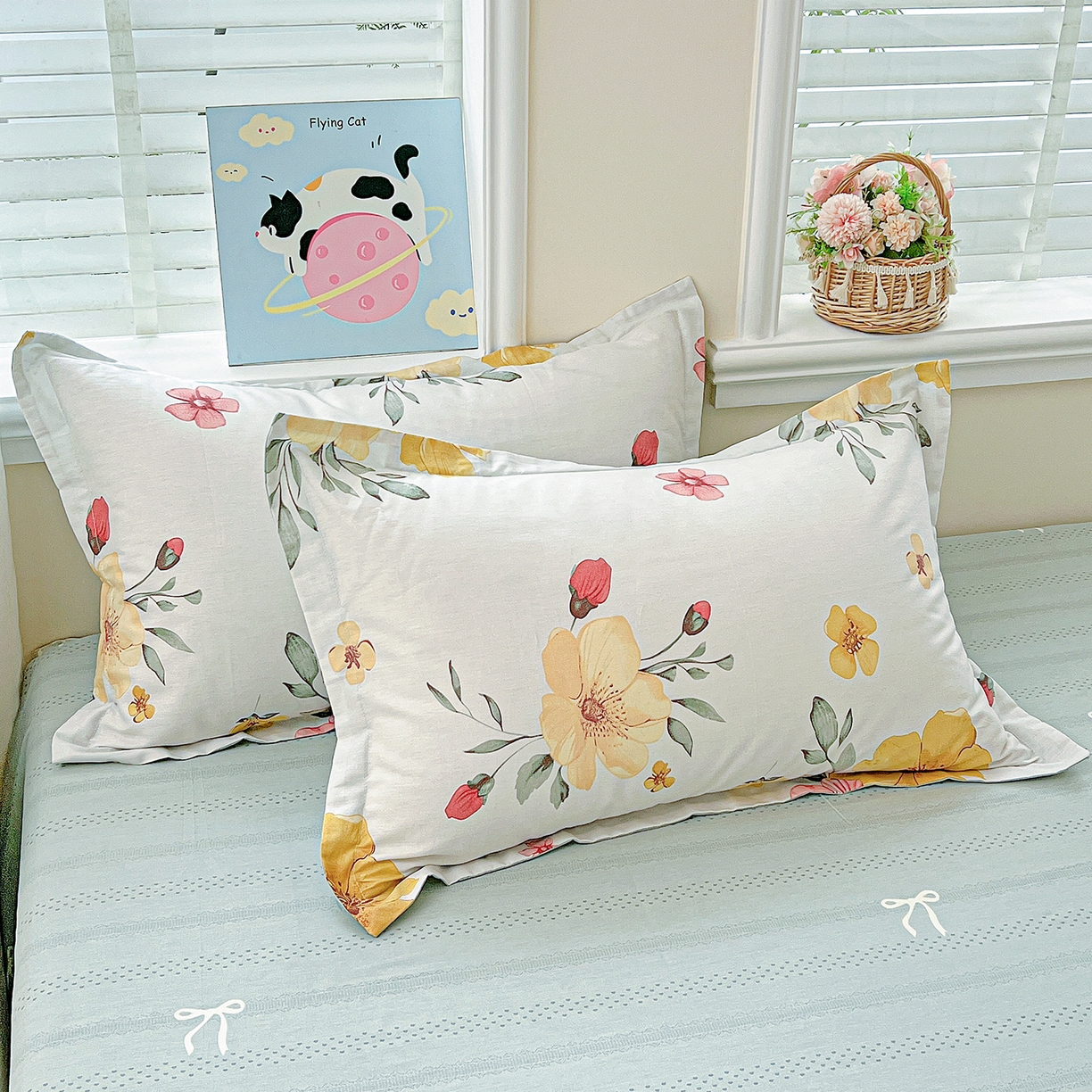 91家纺网 家纺一手货源 找家纺 恩泽家纺 2025新款加厚全棉纯棉印花系列枕套单件-单枕套 花柔