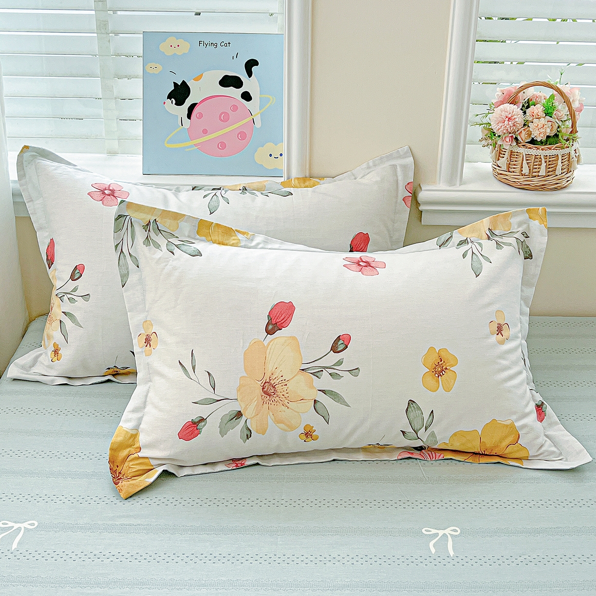 91家纺网 家纺一手货源 找家纺 恩泽家纺 2025新款加厚全棉纯棉印花系列枕套单件-单枕套 花柔