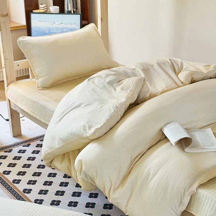 梦莱斯2025新款皱皱棉学生款床盖三件套 波点黄