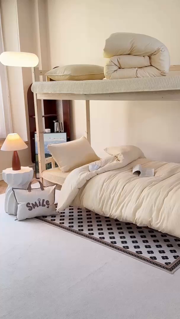 91家纺网 家纺一手货源 找家纺 梦莱斯2025新款皱皱棉学生款床盖三件套 波点黄