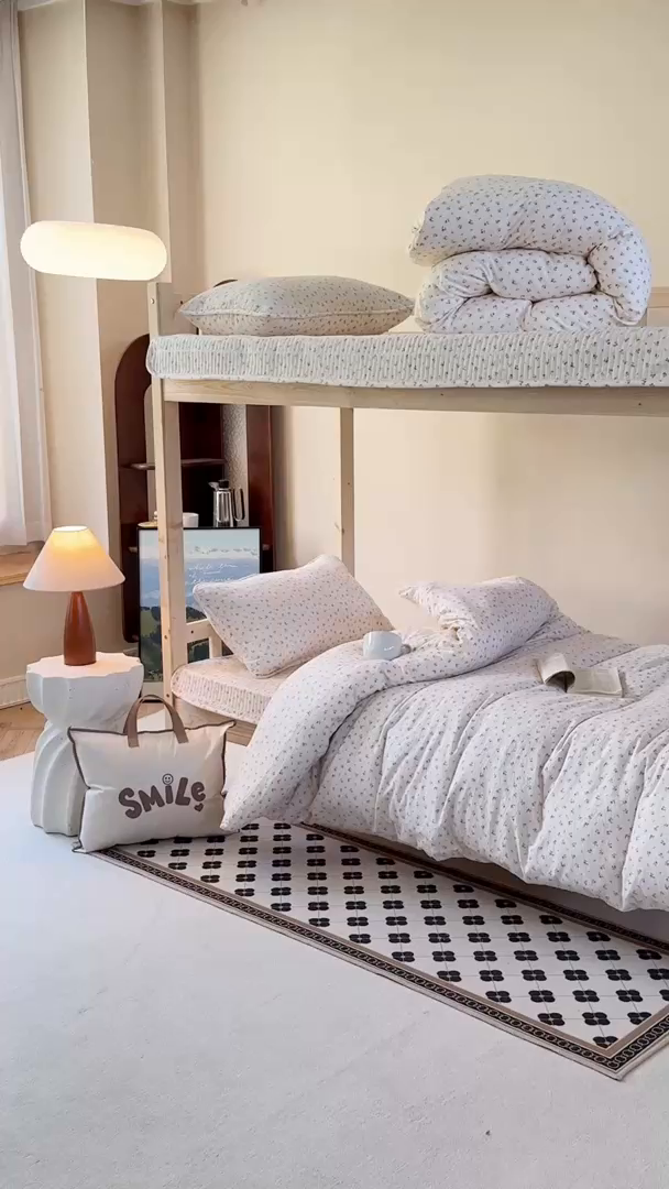 91家纺网 家纺一手货源 找家纺 梦莱斯2025新款皱皱棉学生款床盖三件套 法式少女