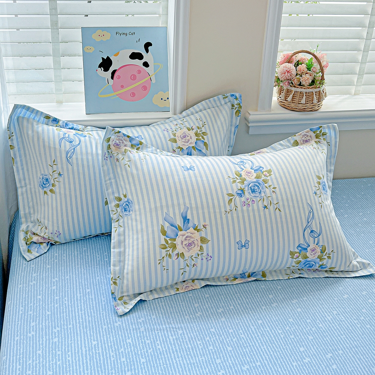 91家纺网 家纺一手货源 找家纺 恩泽家纺 2025新款加厚全棉纯棉印花系列枕套单件-单枕套 镜花水月