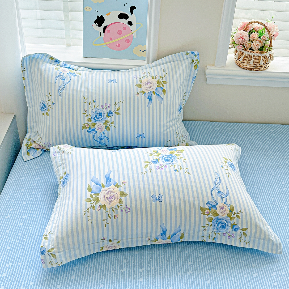 91家纺网 家纺一手货源 找家纺 恩泽家纺 2025新款加厚全棉纯棉印花系列枕套单件-单枕套 镜花水月