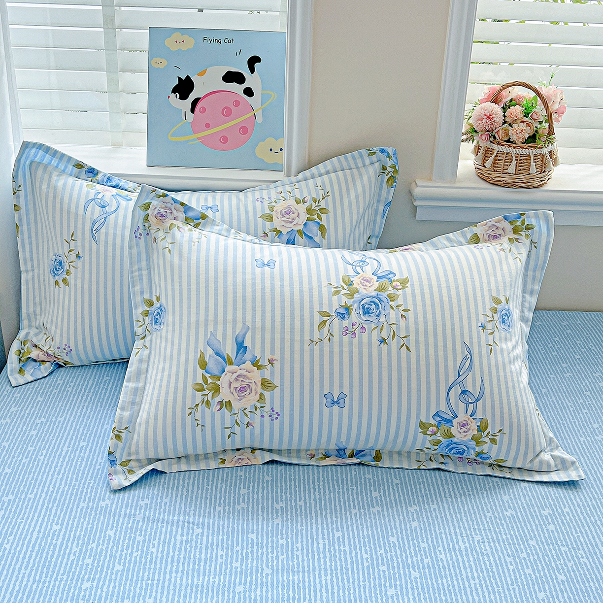 91家纺网 家纺一手货源 找家纺 恩泽家纺 2025新款加厚全棉纯棉印花系列枕套单件-单枕套 镜花水月