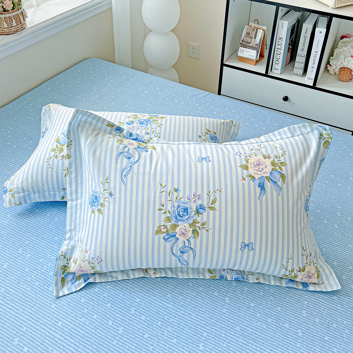 91家纺网 家纺一手货源 找家纺 恩泽家纺 2025新款加厚全棉纯棉印花系列枕套单件-单枕套 镜花水月