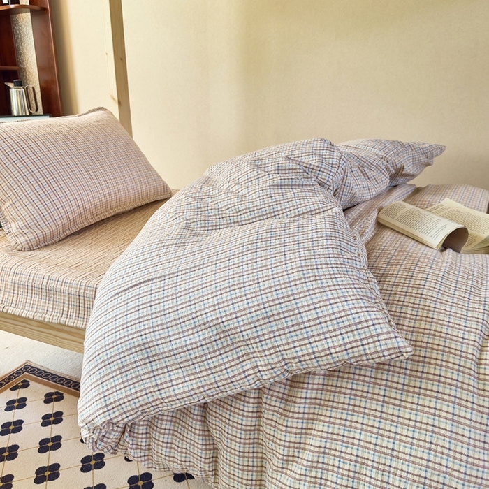 91家纺网 家纺一手货源 找家纺 梦莱斯2025新款皱皱棉学生款床盖三件套 简夕米