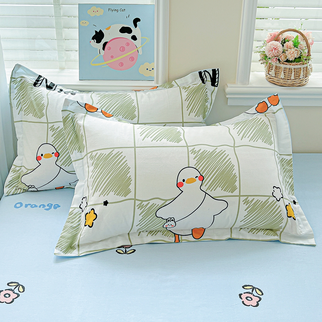 91家纺网 家纺一手货源 找家纺 恩泽家纺 2025新款加厚全棉纯棉印花系列枕套单件-单枕套 可爱鸭