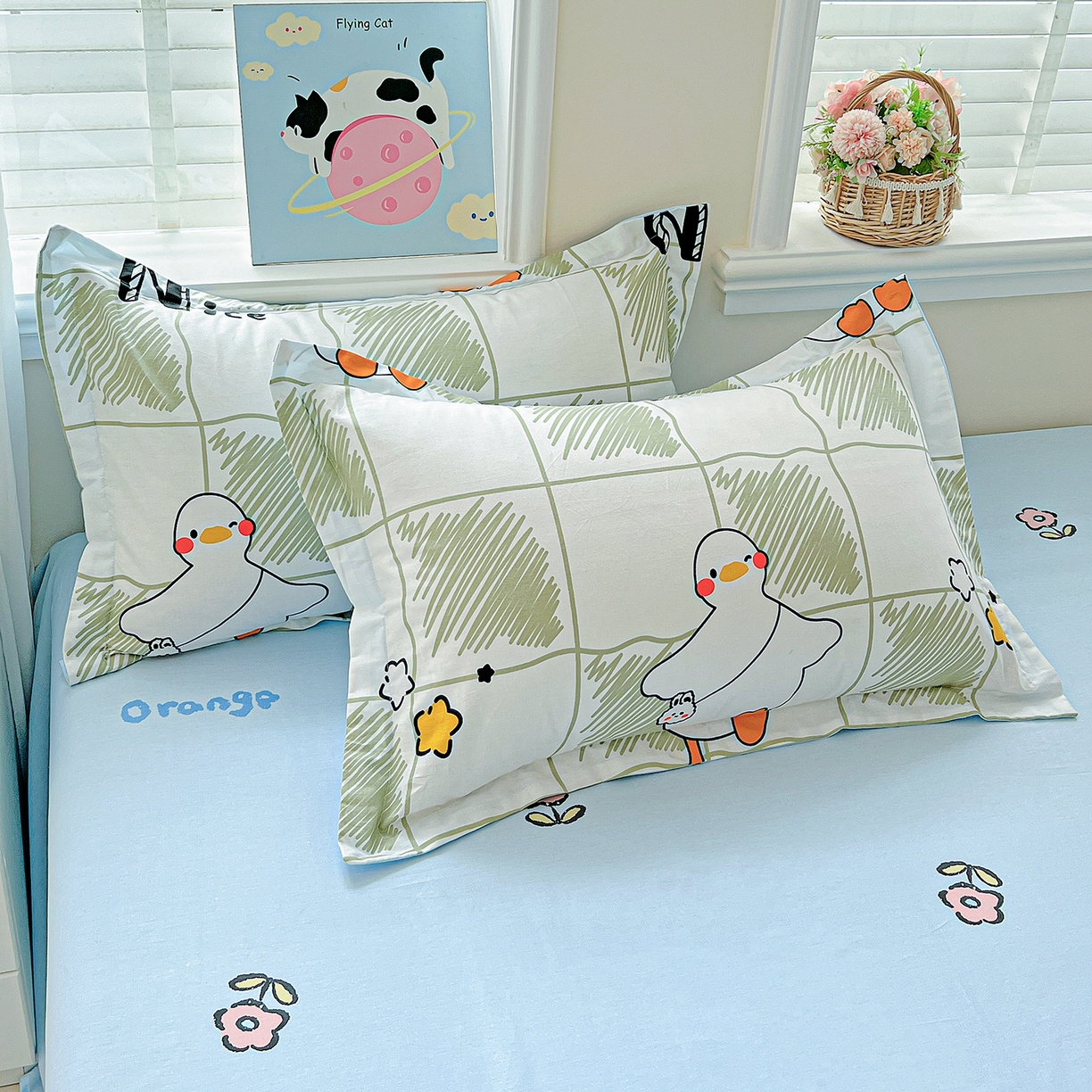 91家纺网 家纺一手货源 找家纺 恩泽家纺 2025新款加厚全棉纯棉印花系列枕套单件-单枕套 可爱鸭