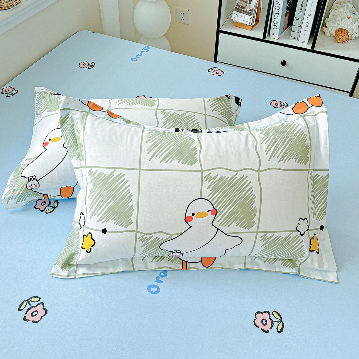 91家纺网 家纺一手货源 找家纺 恩泽家纺 2025新款加厚全棉纯棉印花系列枕套单件-单枕套 可爱鸭