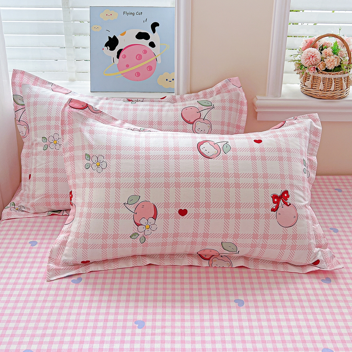 91家纺网 家纺一手货源 找家纺 恩泽家纺 2025新款加厚全棉纯棉印花系列枕套单件-单枕套 荔枝小熊